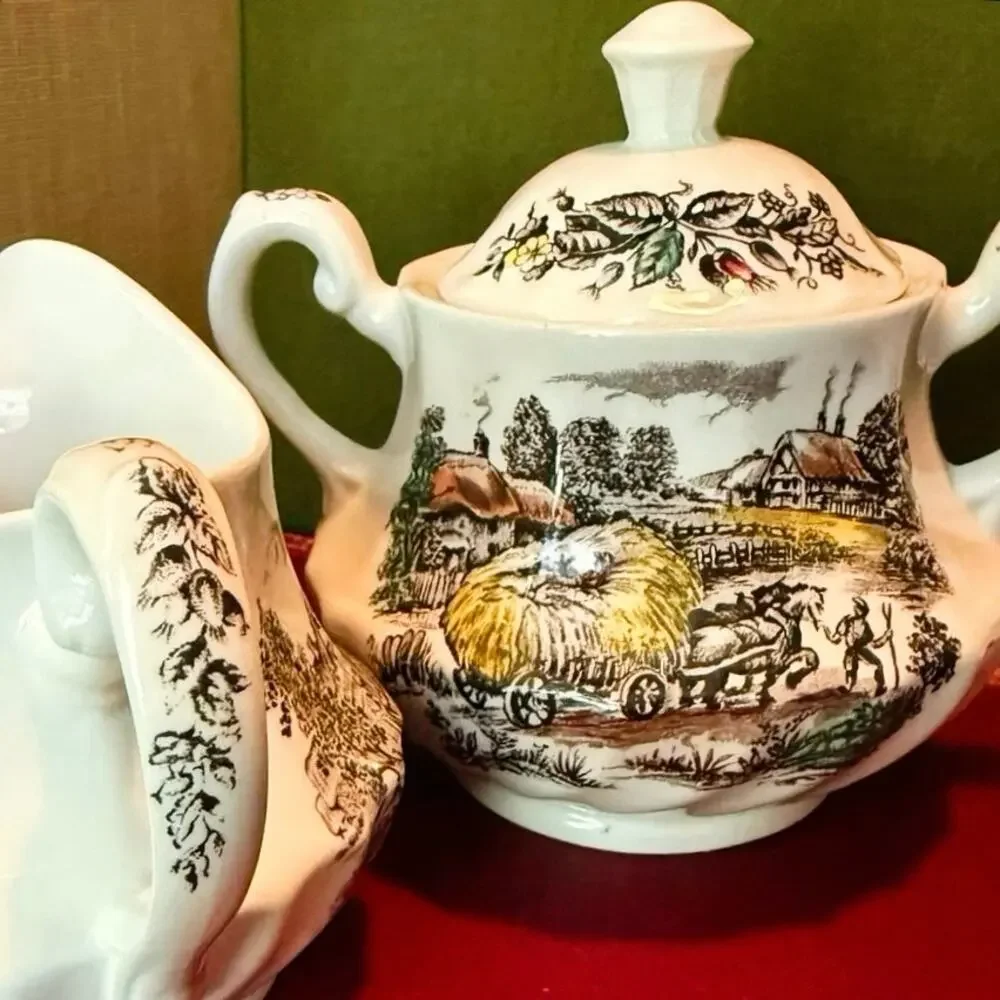 Yorkshire Staffordshire Ironstone Sugar & Creamer Set • England • Vintage